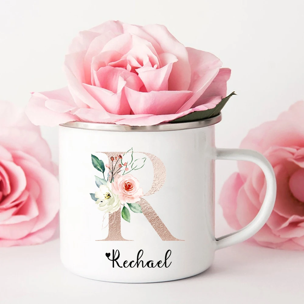 Personalized Flower Printed Coffee Mugs Custom Name Drink Cup Proposal Christmas Family Decoration New Year Valentine's Day Gift