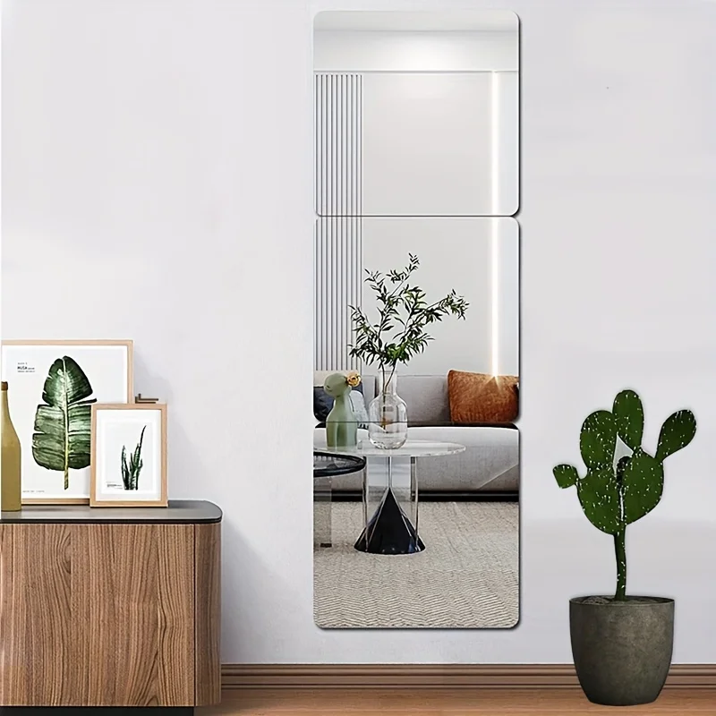 4pcs Acrylic Mirror Decorations 2D Square Angle Rounde Wall Mounted Bedroom Living Room Office Kitchen Bathroom Dance Studio Gym