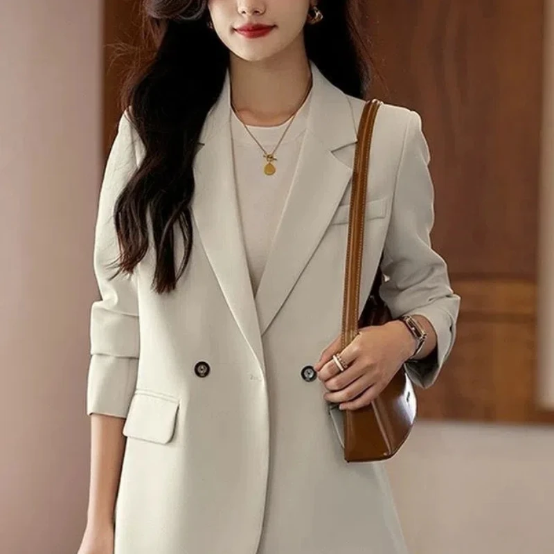 Temperament Spring Autumn New Women\'s Notched Solid Double Breasted Asymmetrical Split Fashion Loose Long Sleeve Blazers Tops