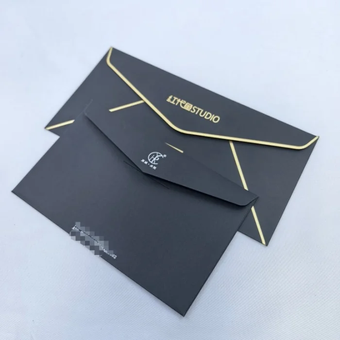 

50pcs Custom Printed Gold Foil Envelopes, Business Personal Wedding Invitations, Greeting Cards Kraft Paper Envelopes with Logos