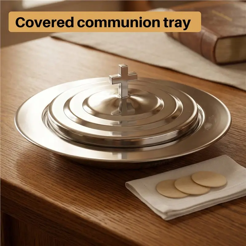 AA94-Holy Communion Tray With Cover Bread Tray Plates For Churches Polished Church Supplies Ware Sets Plate Church Supplies Set