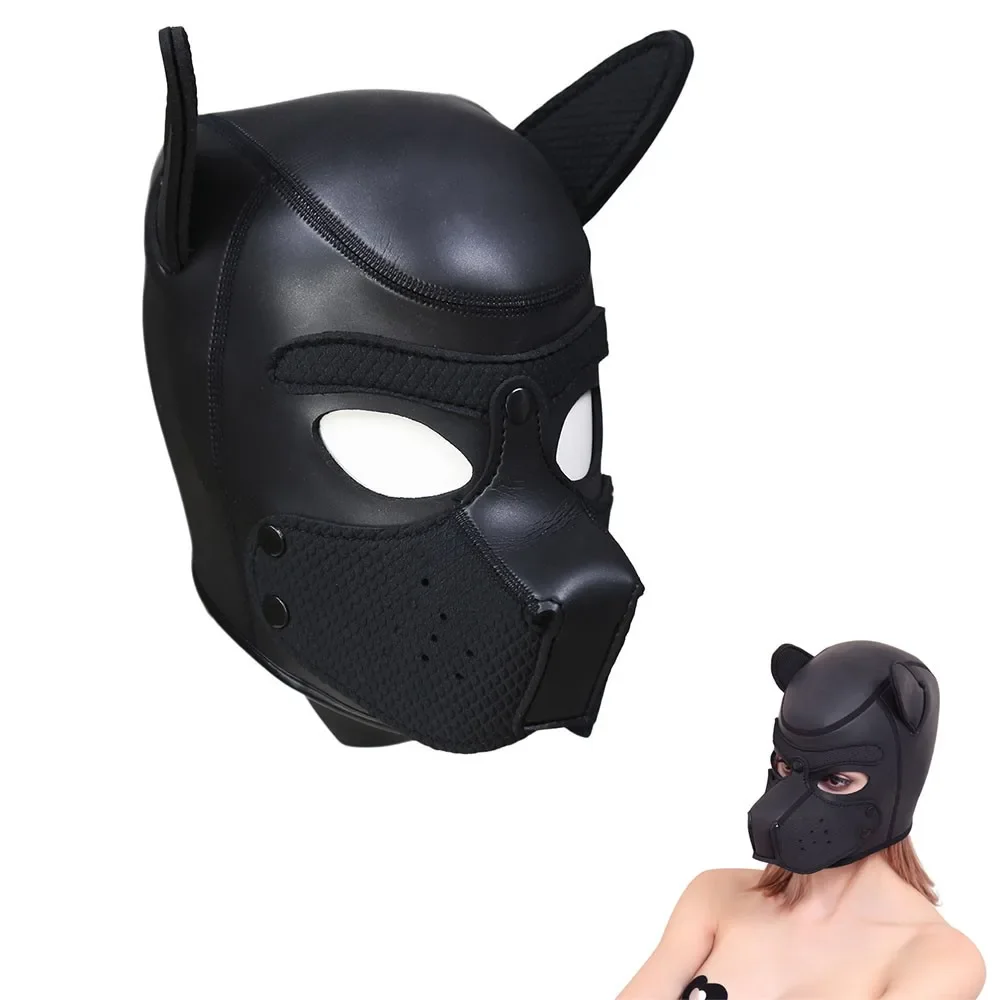 Multicolour Fetish Slaver Player Black Rubber Dog Hood Cosplay S&M & Bondage Adult Game Erotic Product Sex Toys for Women Couple