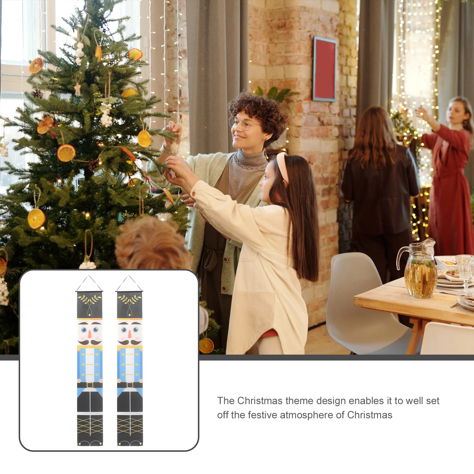 

1Pair Nutcracker Door Banner Polyester Material Christmas Porch Couplet Bright Color Xmas Party Decor Christmas Porch Sign