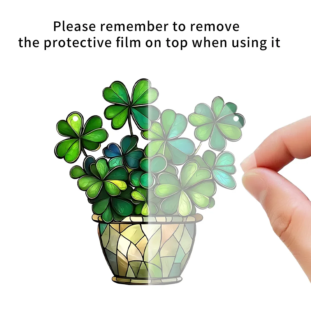 Simulated Lucky Four-leaf Clover Hanging Decorations 2D Acrylic Pendant with Chain Window Porch Hanging Home Outdoor Decoration
