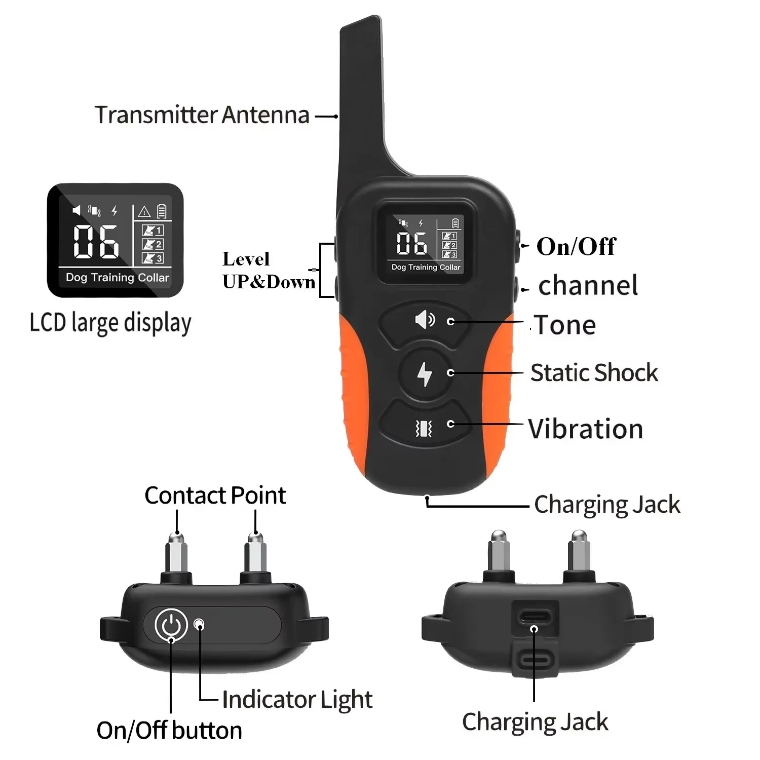 No Shock Remote Dog Training Collar Vibrating Dog Collar Beep Vibrate Electric Shock IPX7 Waterproof Rechargeable Bark Stop view 5