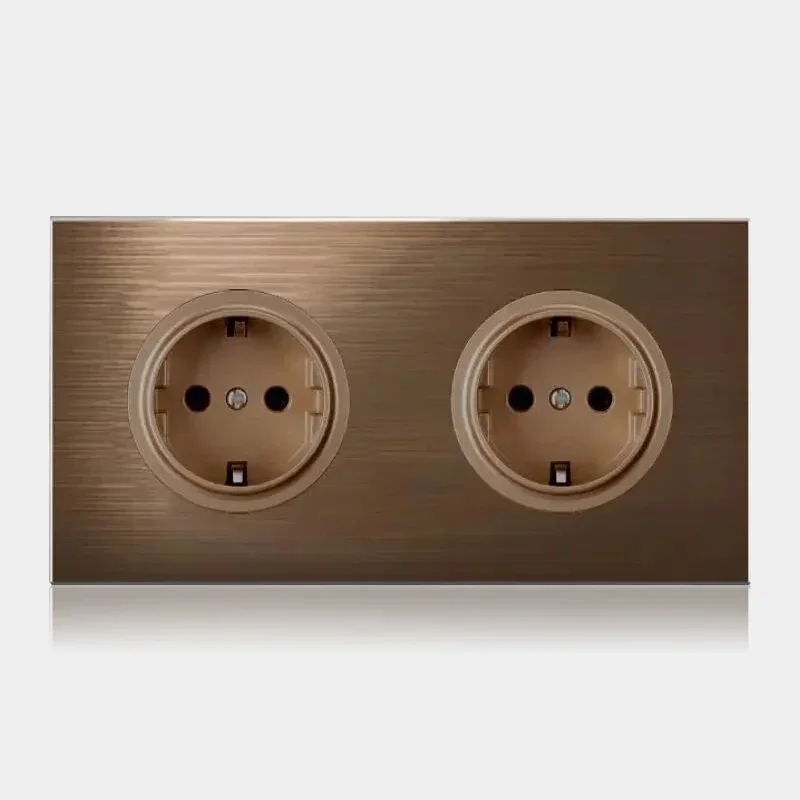 Hoge kwaliteit koffiekleur universele Retro Eu FR 220V wandlichtschakelaar, resetknopschakelaar stopcontact met LED-indicator