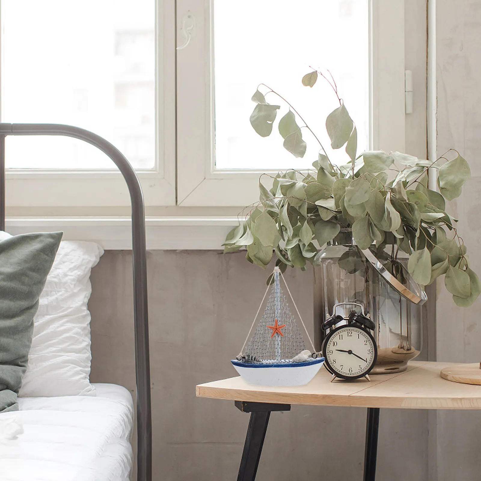 

1Pcs Mediterranean Sailboat Decorative Wooden Sailing Boat Creative Desktop Ornament Coastal Style Home Office Birthday Gift