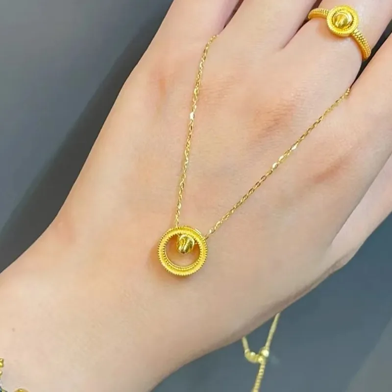 Come to operate the circular small golden bead necklace pendant female summer niche light luxury titanium steel collarbone chain