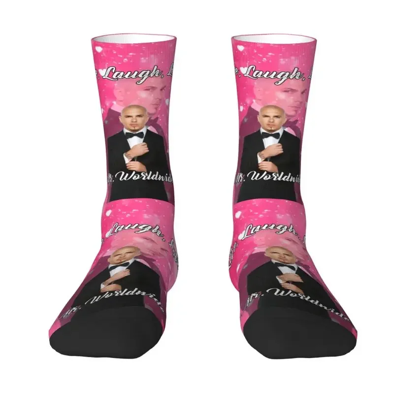 Cute Print Mr Worldwide Says To Live Laugh Love Pink Socks for Women Men Stretchy Summer Autumn Winter Pitbull Crew Socks