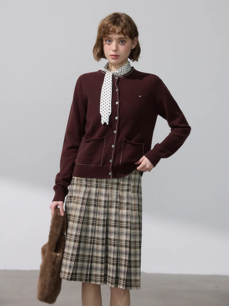 

Вязаный кардиган Wpsense из 100% шерсти кофейного цвета с пуговицами, двойным воротником-стойкой и длинными рукавами для женщин