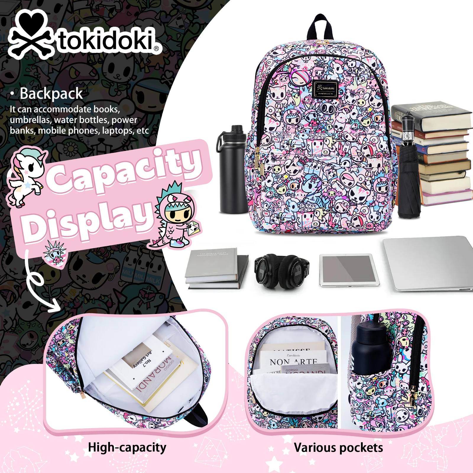 

Женский дорожный рюкзак Tokidoki, сумка через плечо Unicorno, повседневный рюкзак для работы, выходных, деловых пеших прогулок