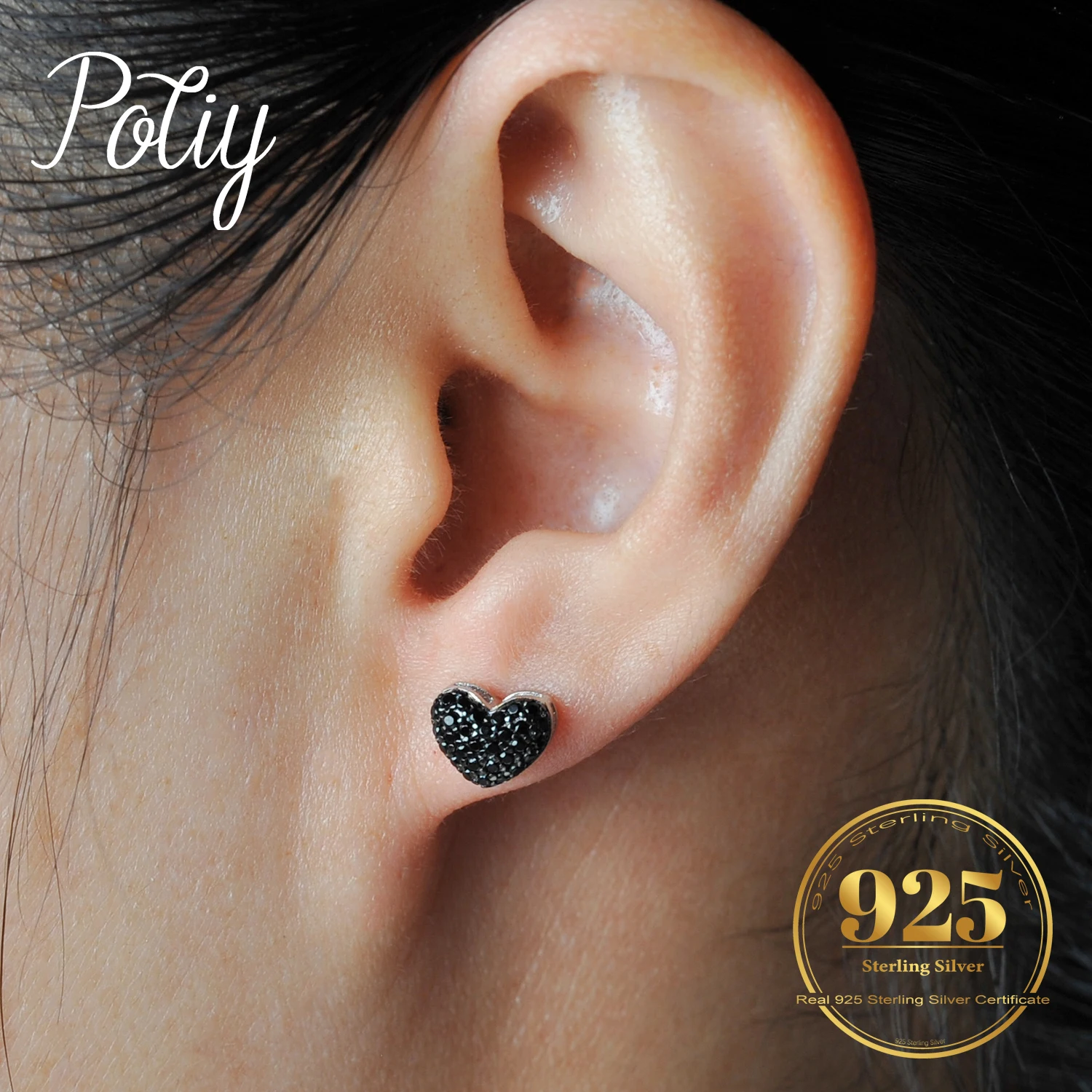

Potiy Natural Black Spinel Stud Earrings for Women 925 Sterling Silver Valentine's Day Gift Daily Wedding Party Jewelry