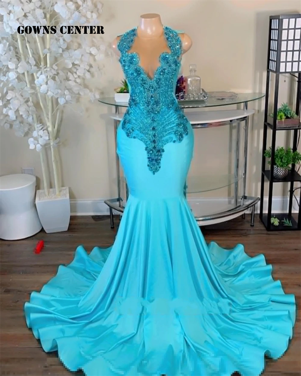 Amazing Malachite Blue Rhinestones Mermaid Long Prom Dress Blackgirls Afica Elegant Dress For Wedding Party Evening robe de gala