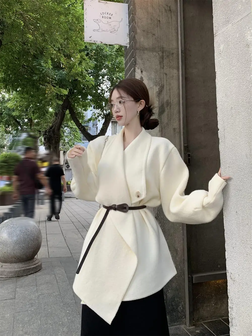 

Ele корейское свободное пальто женское осенне-зимнее модное длинное све све средней длины повседневный утягивающий топ