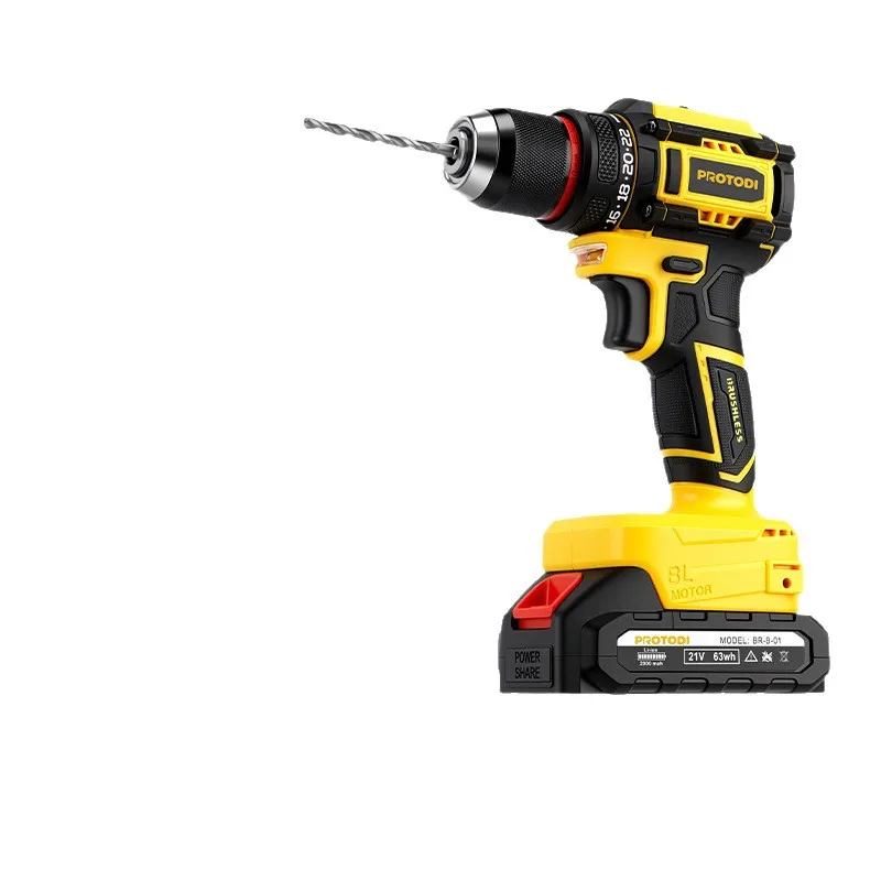 Cordless Brushless Impact Drill and Electric Screwdriver Kit 21V with Two Batteries, 10mm Chuck, Multi Speed Torque Control for