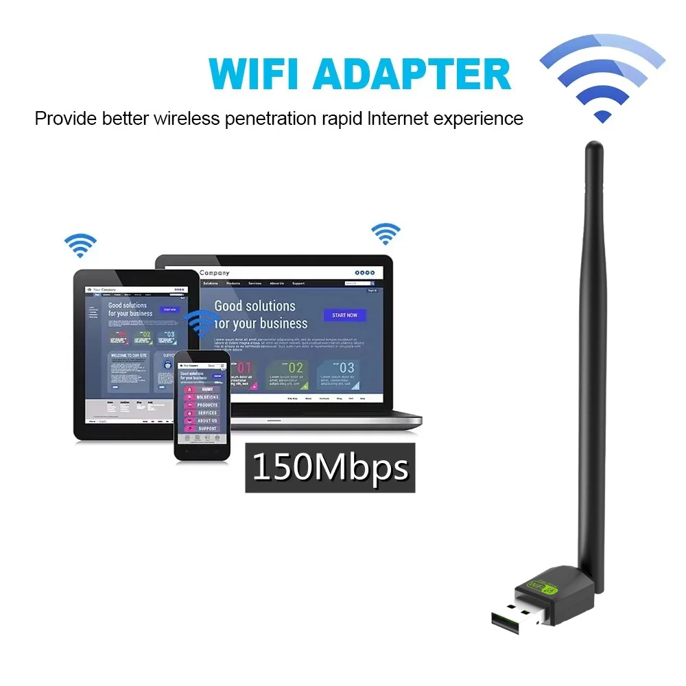 2,4 GHz USB 2.0 Adapter 150 Mbit/s WiFi Wireless Netzwerkkarte mit Antennenchipsatz Ralink RTL8188FTV für Laptop PC Großhandel