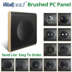 Wallpad 1 2 Gang Reset Intermediate Wall Light Switch Black PC Panel With Gold Edge TV SAT Shaver Socket HDMI USB3.0