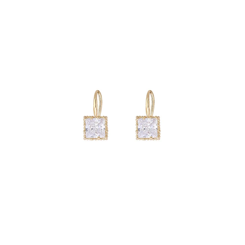 Square Crystal Stone Earrings Copper Material in Gold Plated Clear Black Crystal Stone Fish Hook Earring Women Hot Jewelry