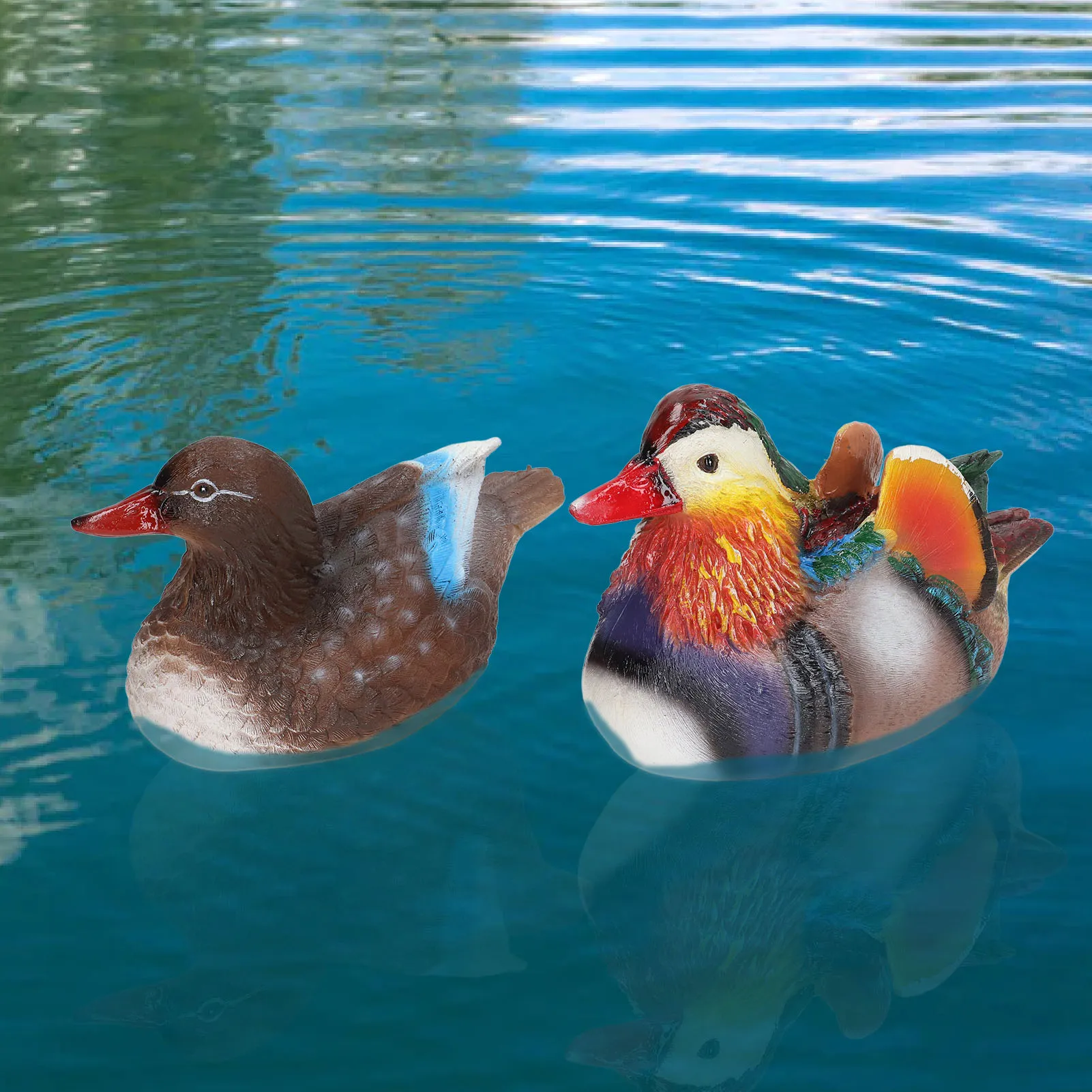 2PCS Floating Mandarin Duck Statue Resin Cute Animal Decor Sculpture Ornament For Outdoor Garden Pond