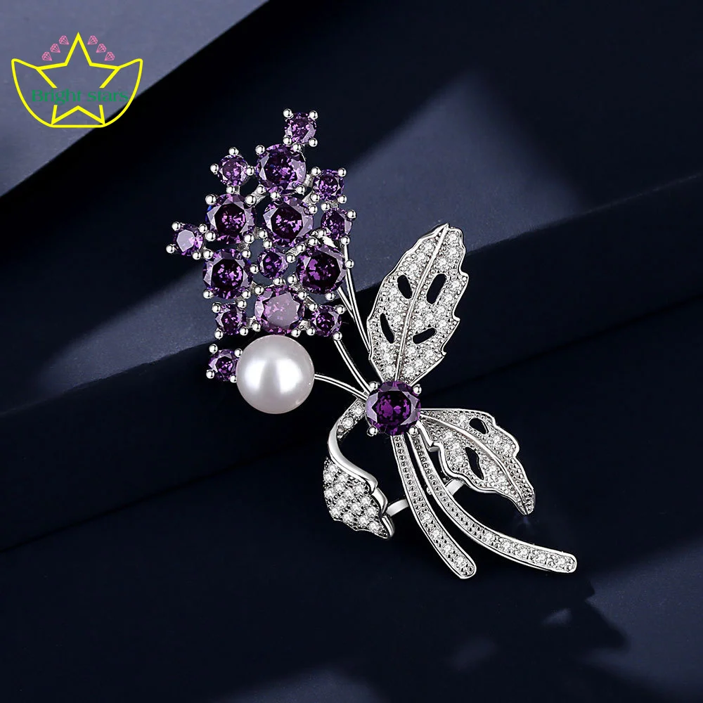 Bright Stars Violet Freshwater Pearl Brooch wholesale s925 sterling silver flower pin corsage high-grade light luxury brooch