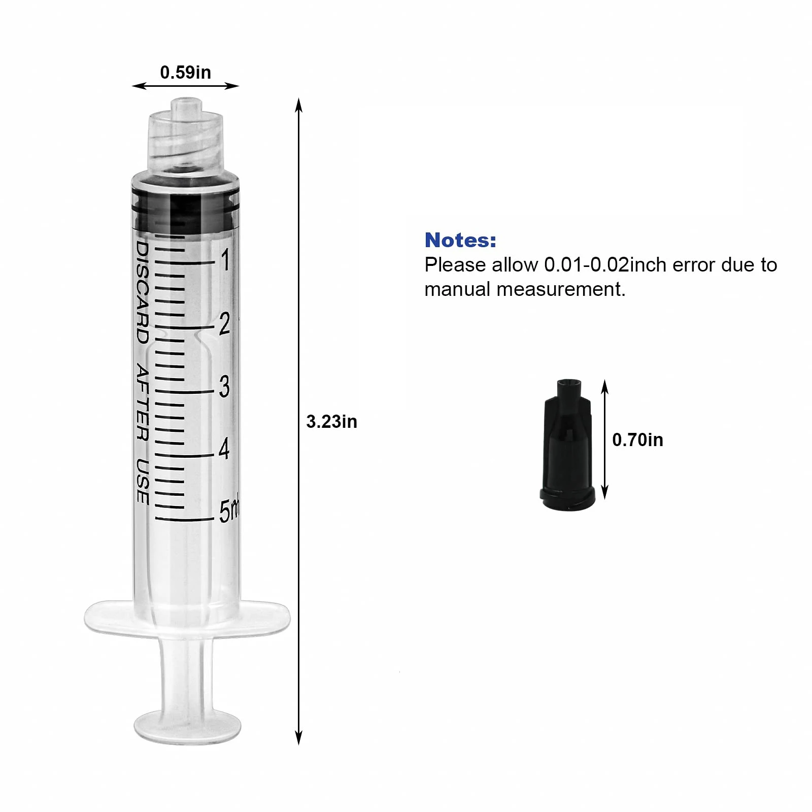 100 قطعة 5 مللي حقنة قفل لور مع غطاء حاقن معقم ملفوف بشكل فردي لتوزيع الغراء السائل