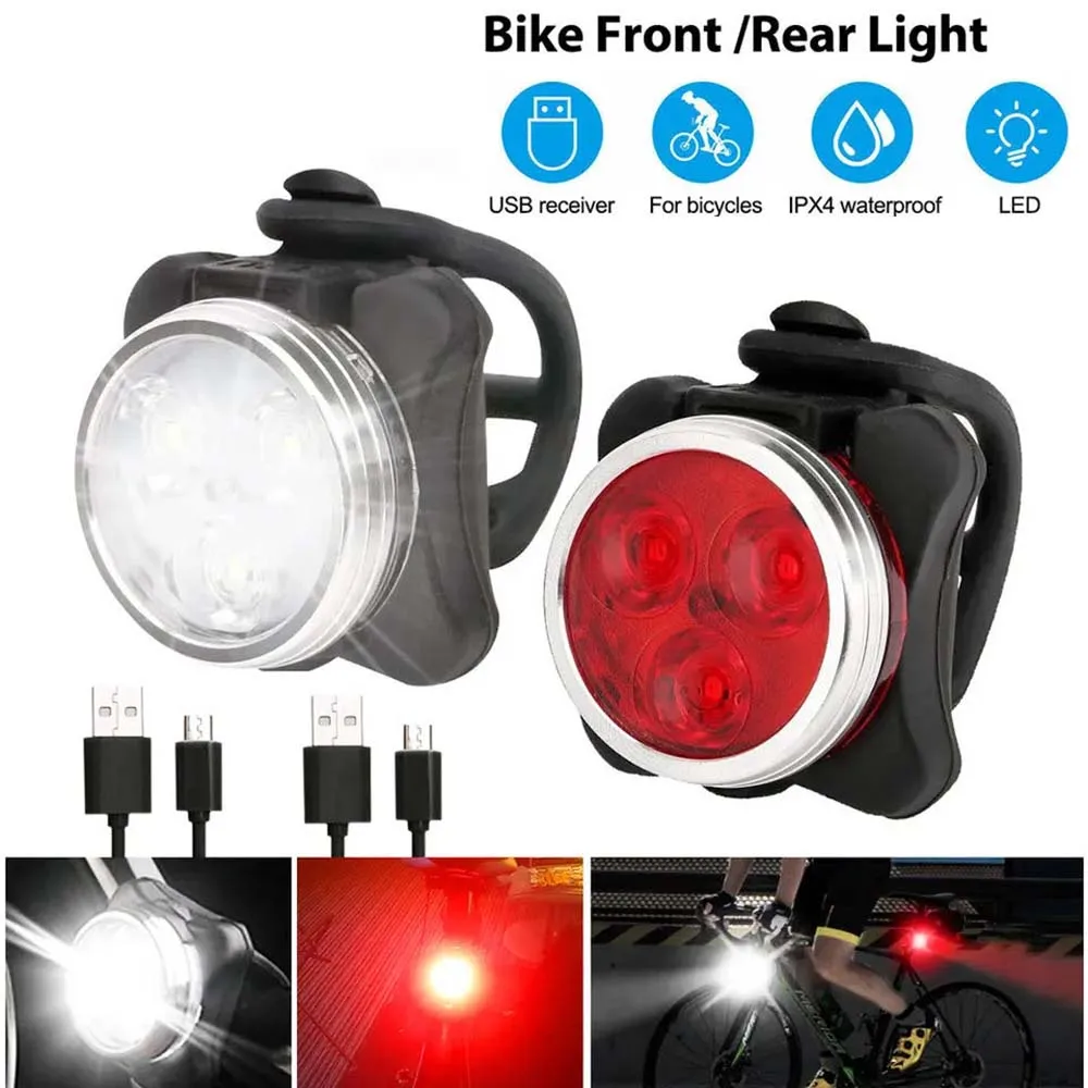 Luz Delantera y Trasera para Bicicleta, Luz de Advertencia para Bicicleta, Luz LED Recargable por USB, Resistente al Agua, Lámpara para Ciclismo MTB, Accesorios para Bicicleta