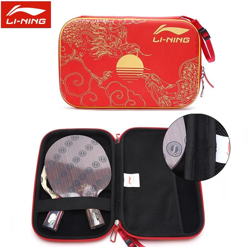 LiNing Dragon Phoenix Table Tennis Racket Bag Ping Pong Bat Case Square Hard Shell Table Tennis Racket Cover Bag