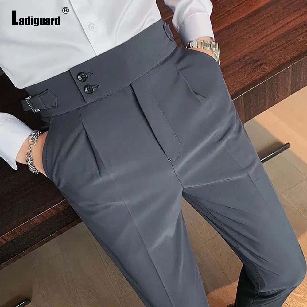 Men Elegant Formal Suit Pants for Party Wedding Solid Khaki Stand Pocket Trousers Italian Naples Fashion Buttons Up Suits Pants