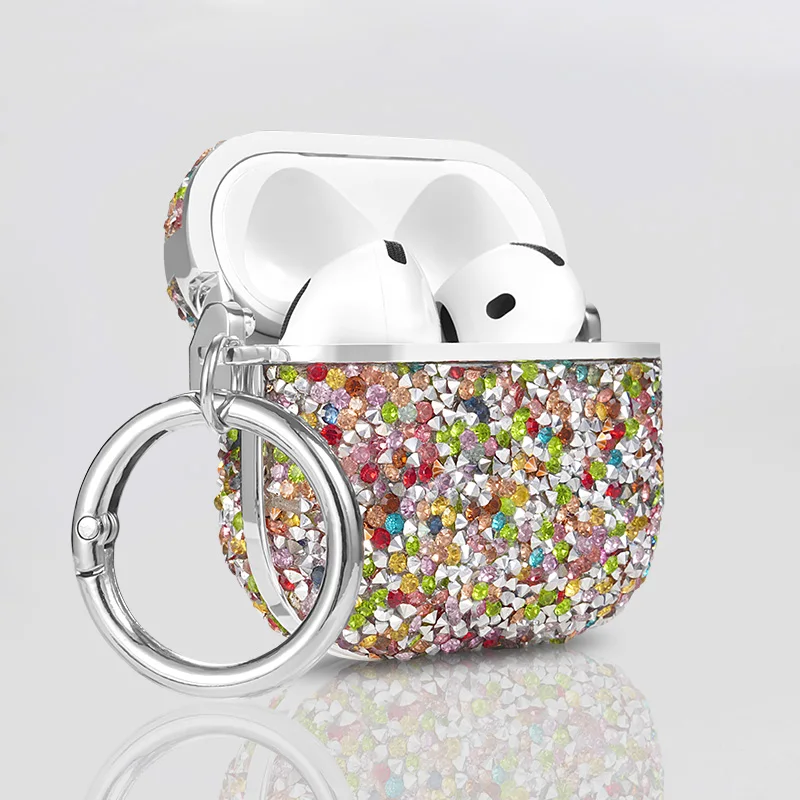 Stylish Color Diamond Glitter Headphone Case for Apple Airpods Pro 4 3 2 1 Bling Sparke Headphone Drop Case with Keychain