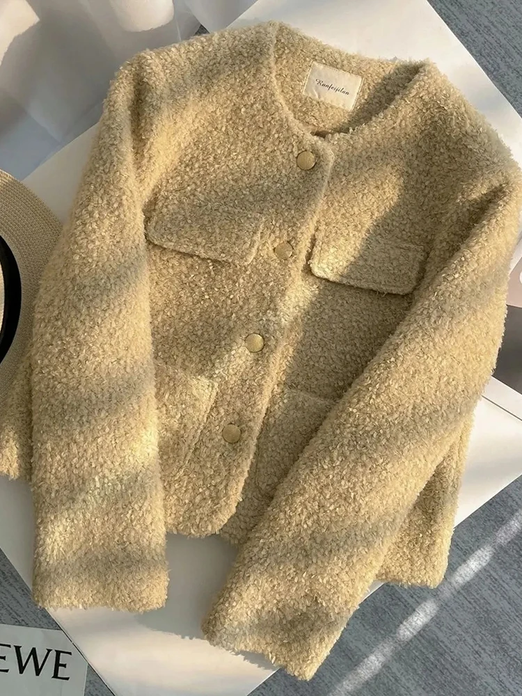 Zoki Vintage Women Slim Sweet Jacket Fall Casual Long Sleeve Elegant Short Coat French O Neck Pockets Lady Single Breasted Tops