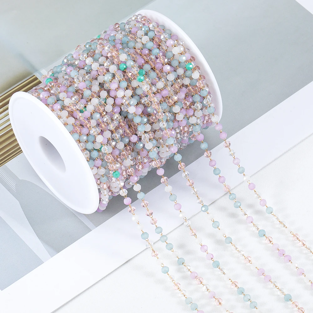 

1meter 3.5mm Color Candy Crystal Ball Beaded Stainless Steel Chain for DIY Beaded Bracelet Jewelry Accessories