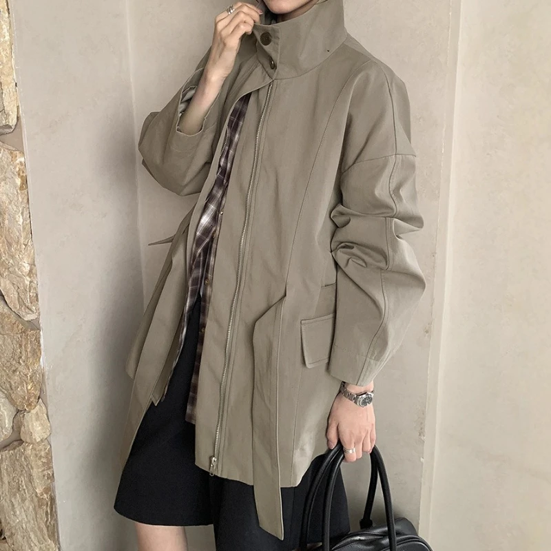 

Осень 2025 года, ветровка из чистого хлопка с воротником-стойкой, женское пальто в британском стиле, короткая ветровка большого размера, женская