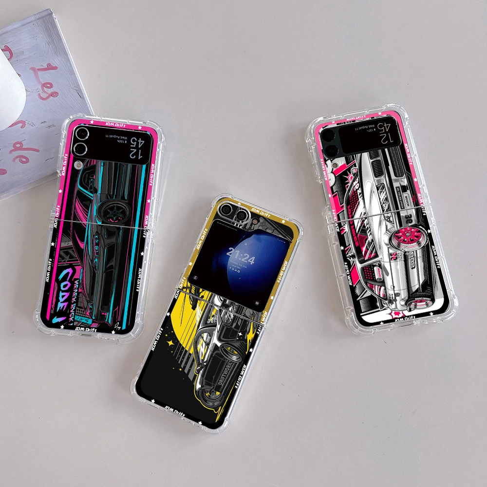 Tokyo design JDM Drift Sports Car Phone Case for Samsung Galaxy Z Flip 3 4 Z Flip 5 6 Z Fold 4 5G PC Soft Anti-fall Back Cover