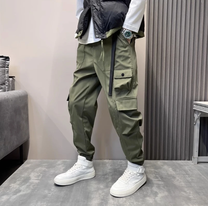 

Spring and autumn multi-color elastic waist overalls large pockets loose fashion brand men's handsome leisure pants