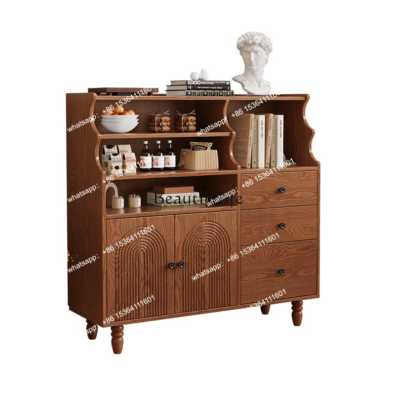 Medieval style all-solid wood dining side cabinet, living room entrance, household integrated retro locker against the wall