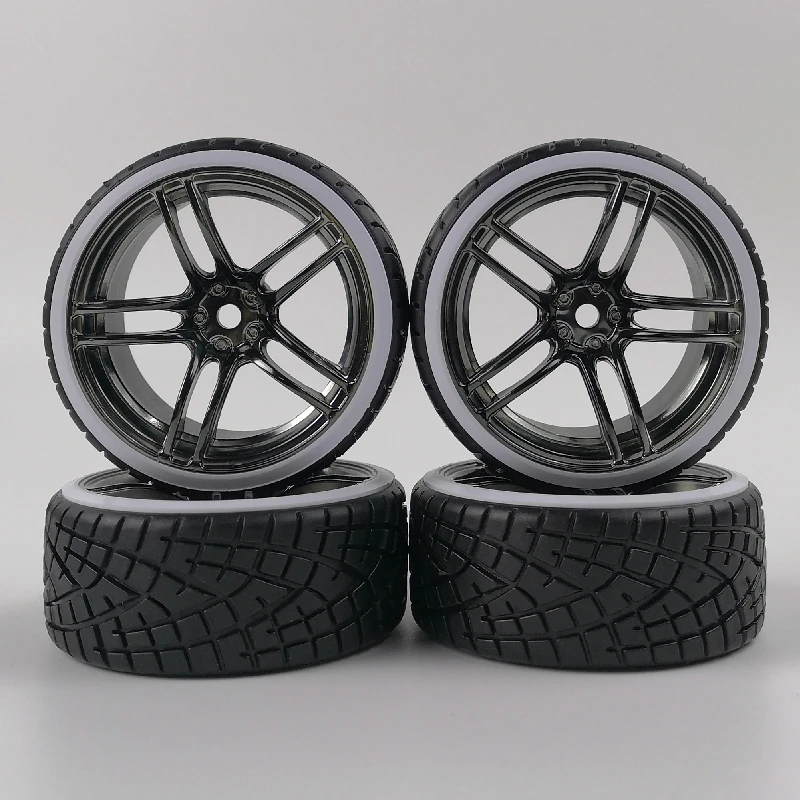 4pcs 3/6mm Offset 1/10 Scale Plastic Wheels Rim with Hard Plastic Tires with Insert RC Car Drift On Road Touring Model Hobby