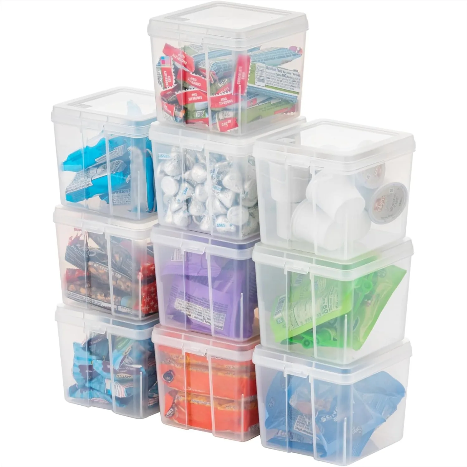 

10 Pack Vertical Flip Top Storage Containers with Lids for Pantry Organization, Clear Stackable Bins for Home Office