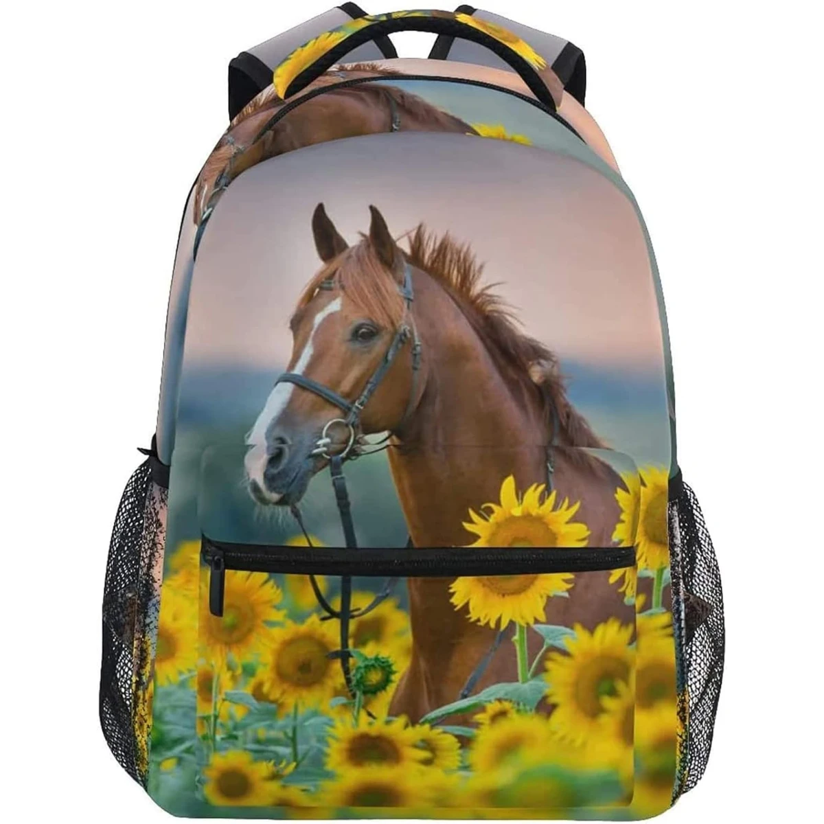 

Рюкзак с лошадьми и подсолнухами, рюкзаки для девочек для школы, милые сумки для книг для девочек 3-го 4-го 5-го класса