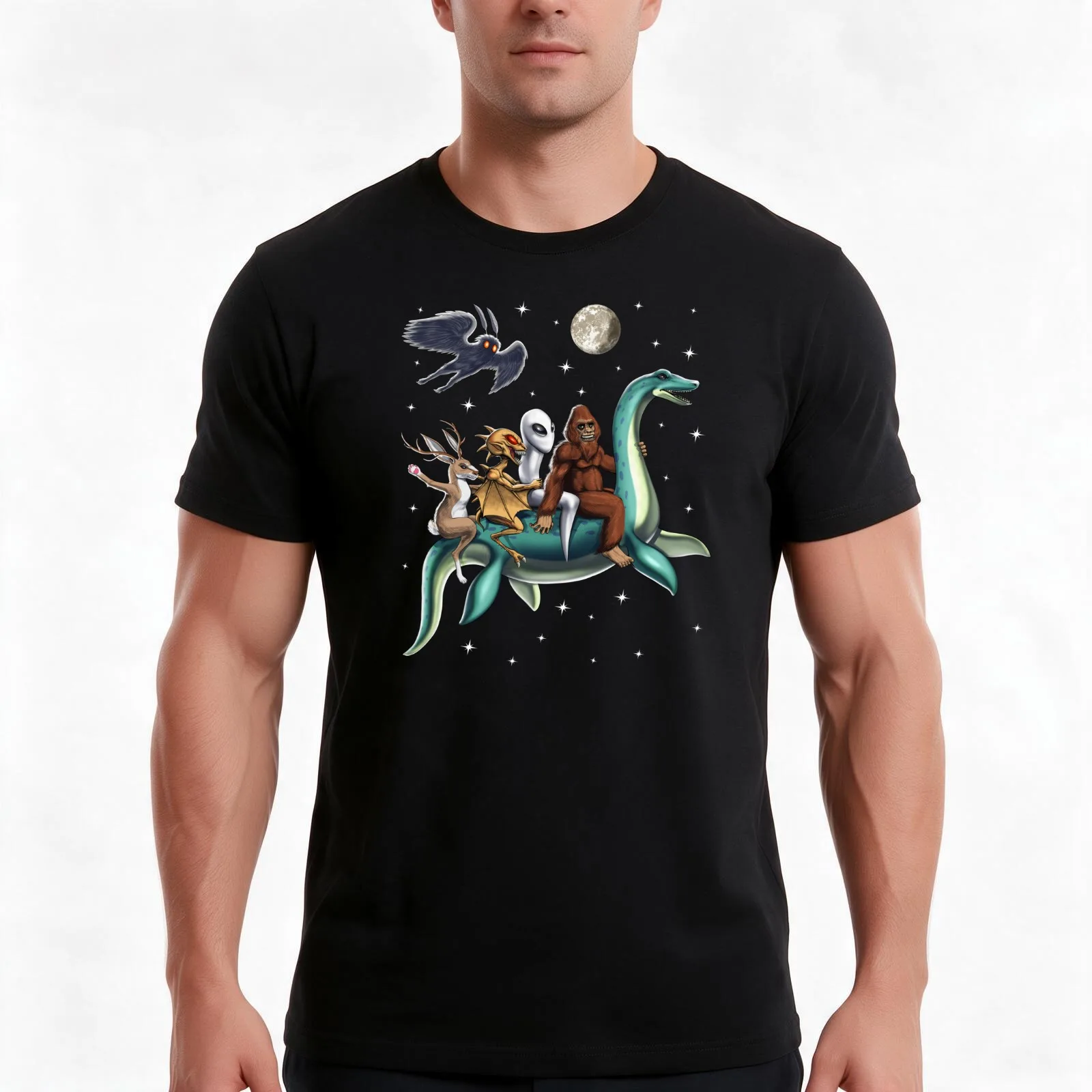 Cryptids Journey T-Shirt, Summer Casual Cotton Tee, Oversized Streetwear Tops, Vintage Graphic Print, Loose Fit Short Sleeve