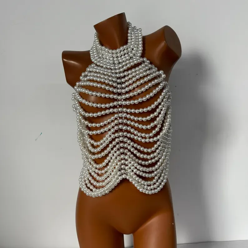 Handgefertigtes Perlen-Halter-Top für Damen - Rückenfreies Perlen-Crop-Top für Party, Hochzeit, Abendveranstaltungen, Festivals, Strand und Streetwear – Detail 8
