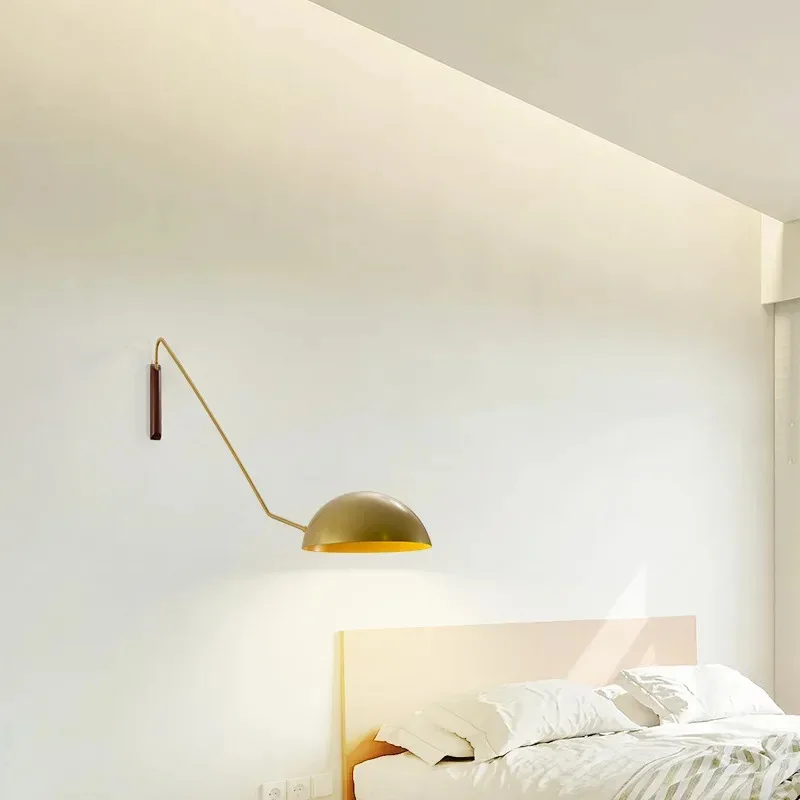 Modern Bedside Wall Lamp Nordic Solid Wood Bedroom Lamp Japanese Simple Living Room Study Reading Rotatable Rocker Arm Lamp