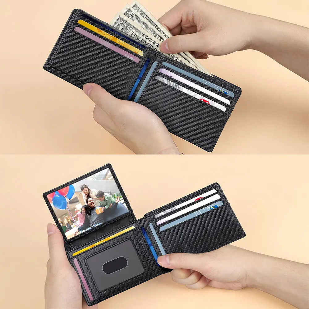 RFID Carbon Fiber Ultra-thin Trifold Wallet Simple Front Pocket Design Wallet Multi-function Portable Credit Card Bag Wallet