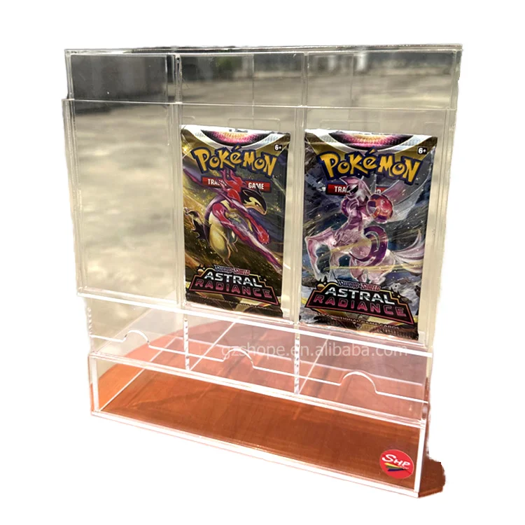 Custom Clear for  Glass 3-Slot Water Resistant Booster Pack Dispenser & Display for TCG Card Packs