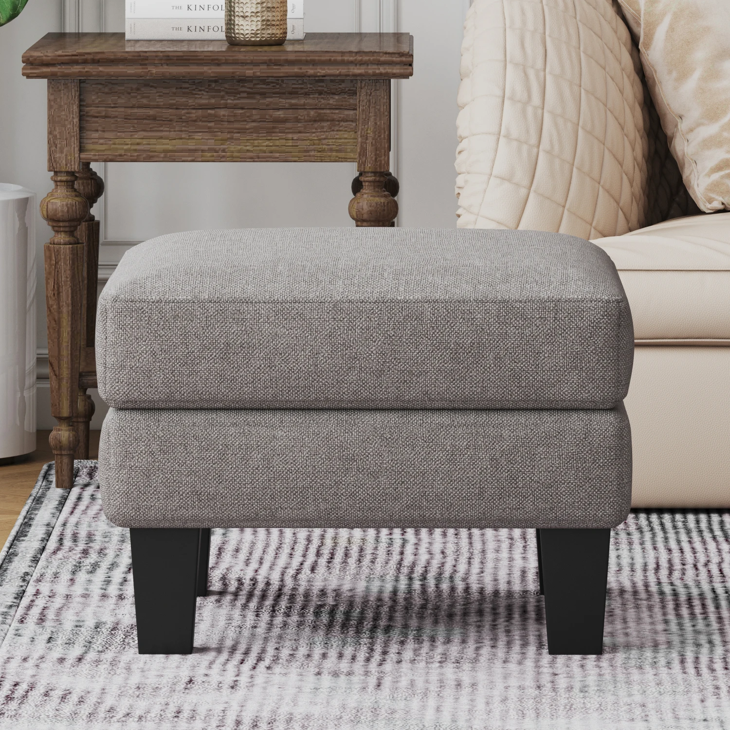 Fabric Ottoman Light Grey