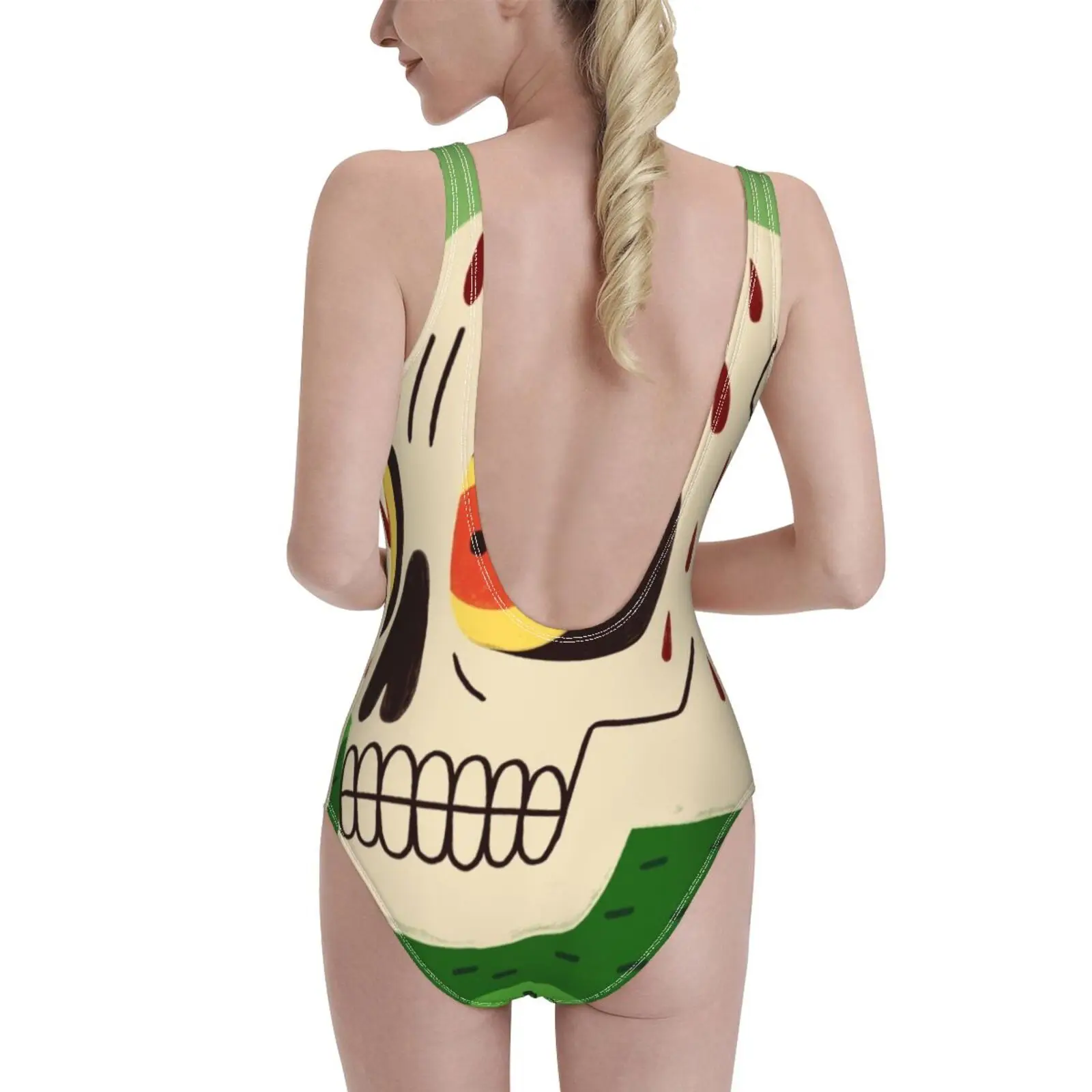 Skull Women Swimsuit One Piece Backless Swimwear Sexy Beach Wear Summer Bathing Suits Skull Blood Fear Spooky Funny Skeleton