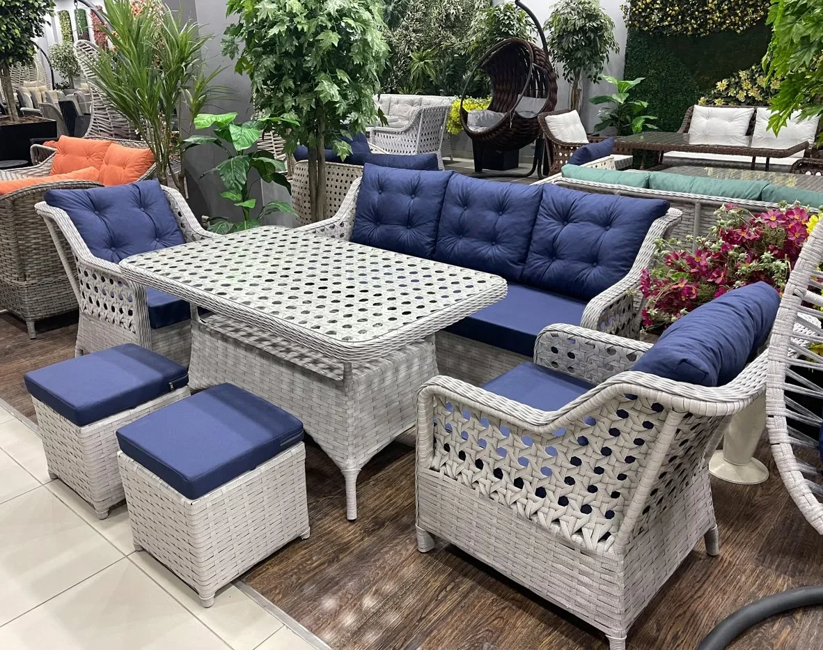 Rattan Gartenmöbel Sofagarnitur Rattan Sofa und Esstisch Rattan Esstisch Möbel Set Garten Gartenmöbel