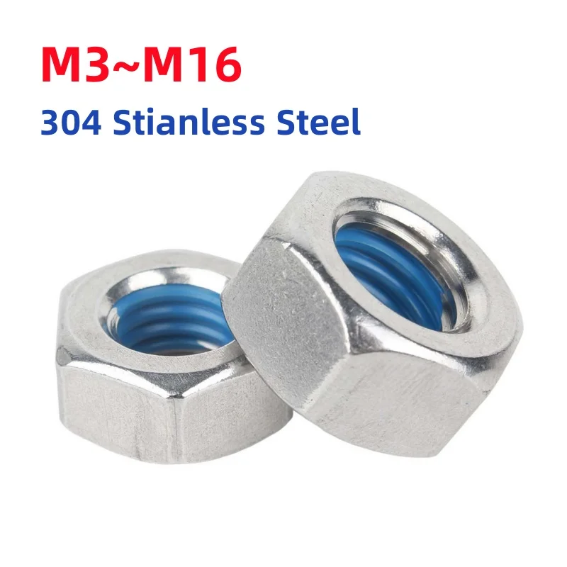M3 M4 M5 M6 M8 M10 M12 M14 M16 304 Stianless Steel Dispensing Hex Nuts Blue Glue Anti Loosening Hexagon Nut