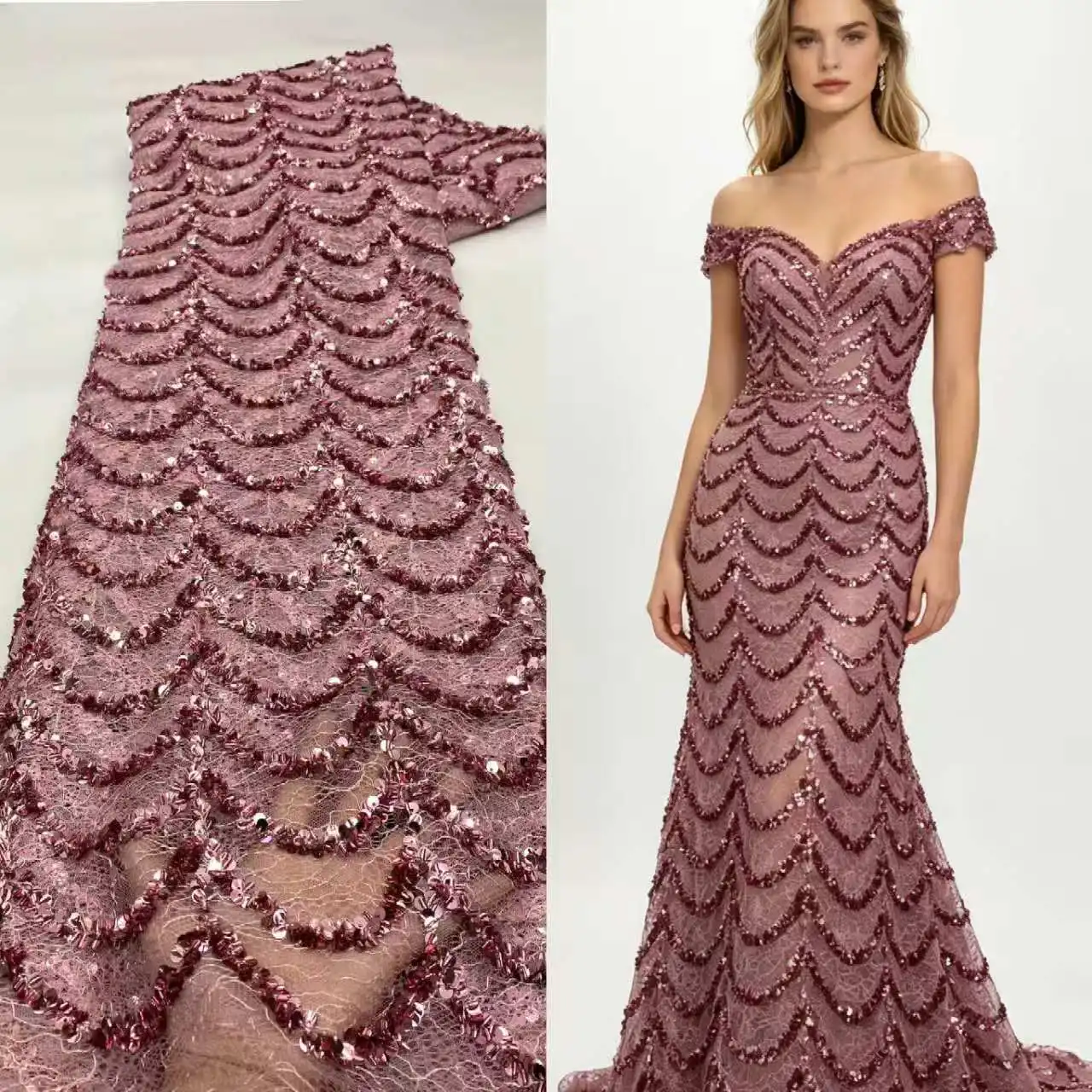 

French Mesh Lace 2026 Fabrics Embroidery Sequins Tulle Beaded African Fabric for Women Party Dresses 5Yards Sewing Meter