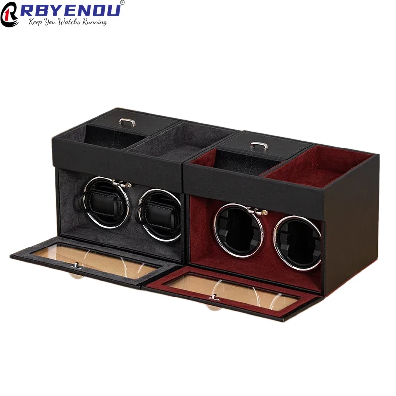 Multifunctional Watch Winder Jewelry Storage Case Display Double Slot Box with Light with Sundries Sorting Slot Vertical Motor