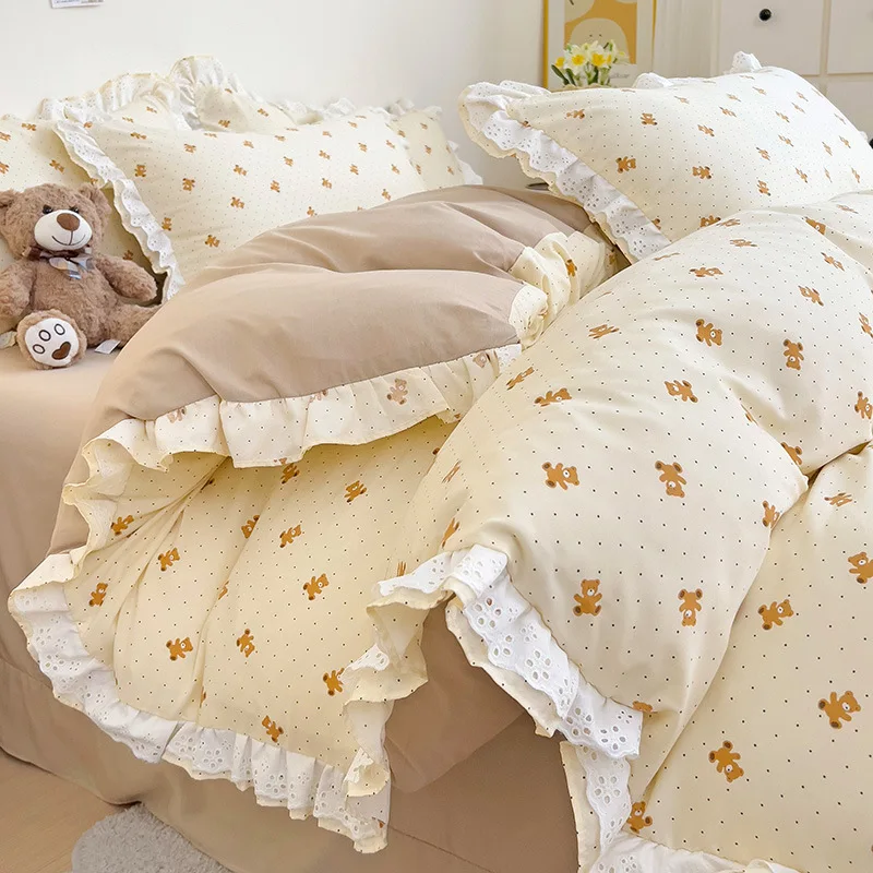 

Customizable 2024 new comfortable and skin-friendly washed cotton Korean ins small floral four-piece set